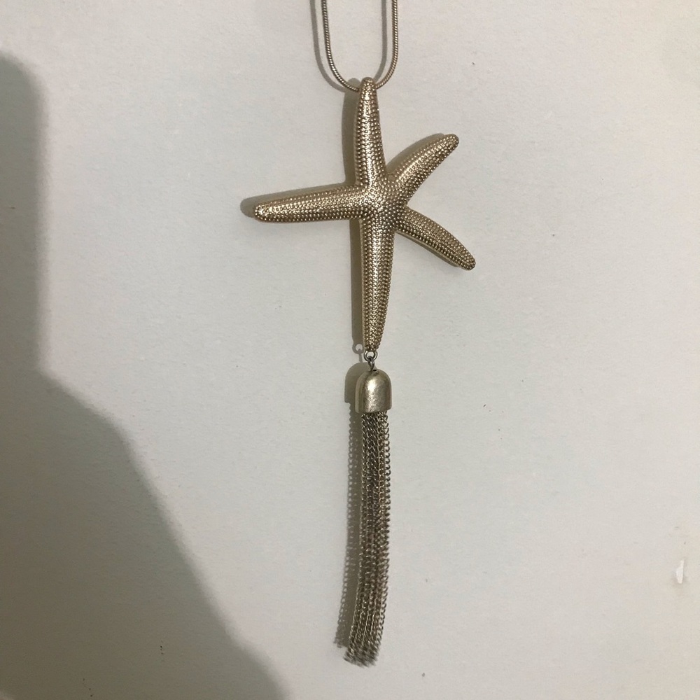Beach Starfish gold tone long necklace